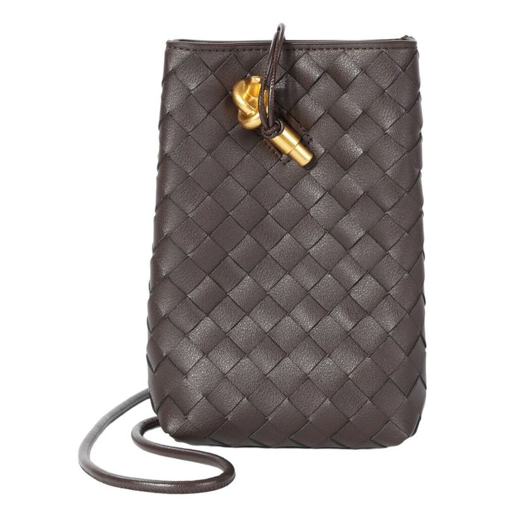 Tiffany & Fred Paris Handwoven Mini Leather Bucket Bag, Brown